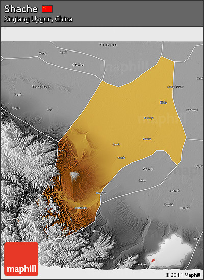 Physical 3D Map of Shache, desaturated