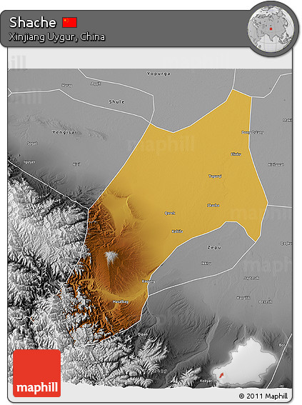 Physical 3D Map of Shache, desaturated
