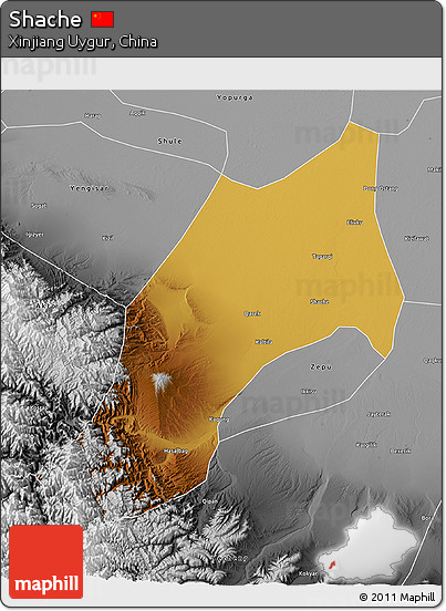 Physical 3D Map of Shache, desaturated
