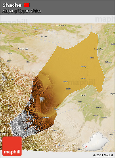Physical 3D Map of Shache, satellite outside