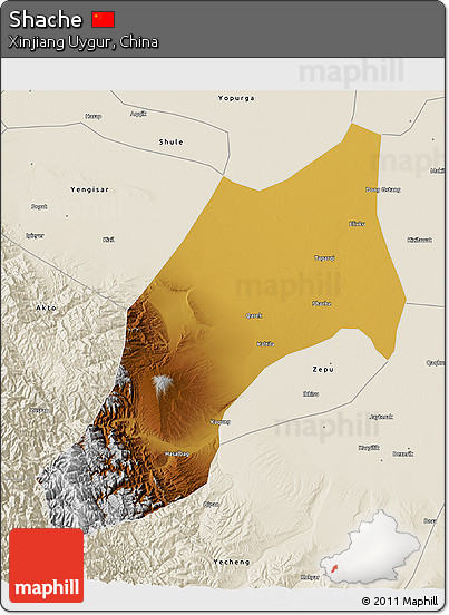 Physical 3D Map of Shache, shaded relief outside
