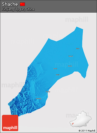 Political 3D Map of Shache, single color outside