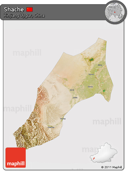 Satellite 3D Map of Shache, cropped outside