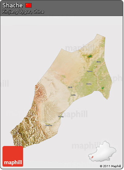 Satellite 3D Map of Shache, cropped outside