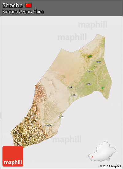 Satellite 3D Map of Shache, cropped outside