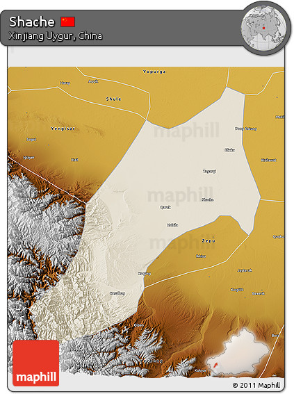Shaded Relief 3D Map of Shache, physical outside