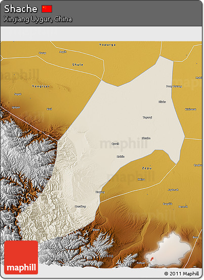 Shaded Relief 3D Map of Shache, physical outside