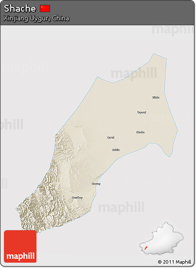 Shaded Relief 3D Map of Shache, single color outside