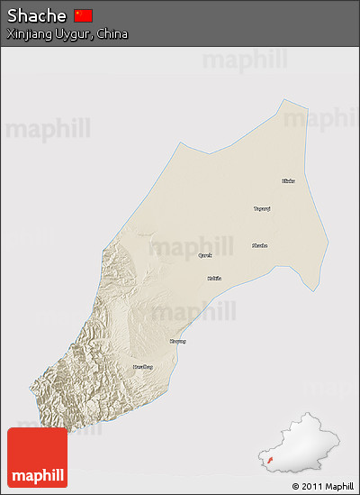 Shaded Relief 3D Map of Shache, single color outside