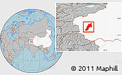 Gray Location Map of Shache, highlighted country, hill shading