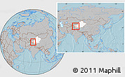 Gray Location Map of Shache, highlighted parent region, within the entire country, hill shading