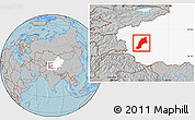 Gray Location Map of Shache, highlighted parent region, hill shading