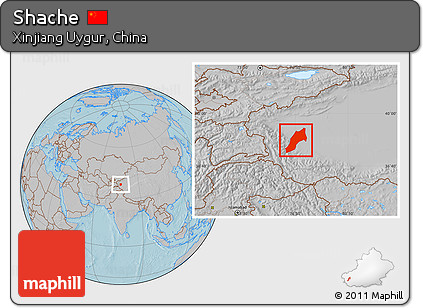 Gray Location Map of Shache, hill shading