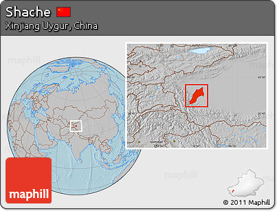 Gray Location Map of Shache, hill shading