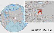 Gray Location Map of Shache, hill shading