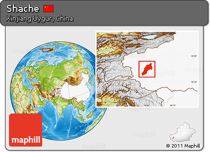 Physical Location Map of Shache, highlighted country
