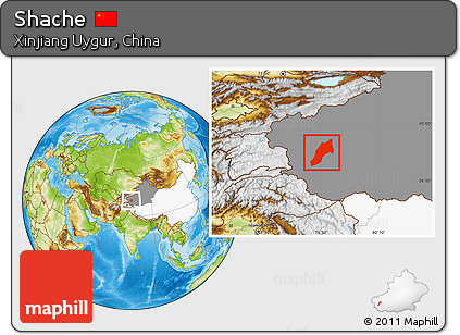 Physical Location Map of Shache, highlighted country, highlighted parent region