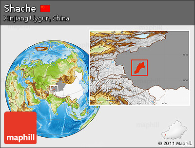 Physical Location Map of Shache, highlighted country, highlighted parent region