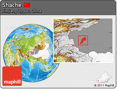 Physical Location Map of Shache, highlighted country, highlighted parent region