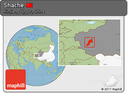 Savanna Style Location Map of Shache, highlighted country, highlighted parent region