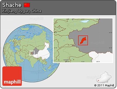 Savanna Style Location Map of Shache, highlighted country, highlighted parent region