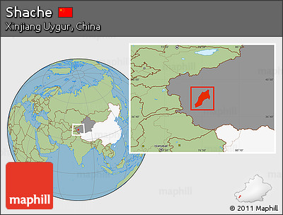 Savanna Style Location Map of Shache, highlighted country, highlighted parent region