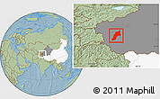 Savanna Style Location Map of Shache, highlighted country, highlighted parent region, hill shading