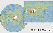 Savanna Style Location Map of Shache, highlighted parent region, within the entire country, hill shading