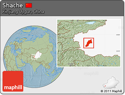 Savanna Style Location Map of Shache, highlighted parent region, hill shading