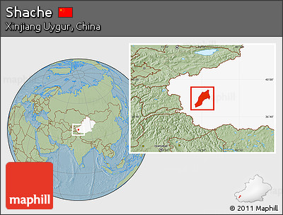 Savanna Style Location Map of Shache, highlighted parent region, hill shading