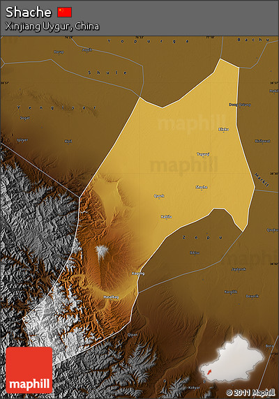 Physical Map of Shache, darken