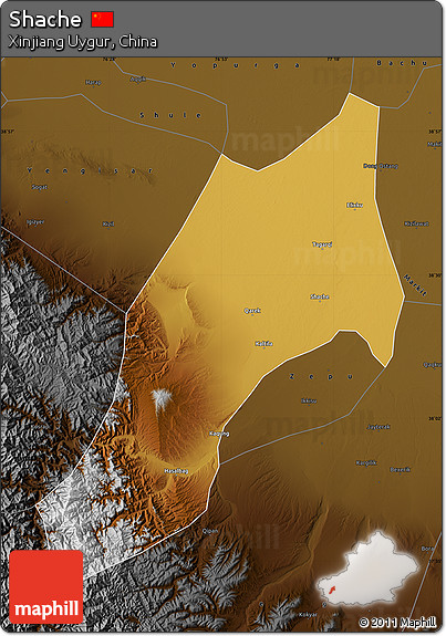 Physical Map of Shache, darken