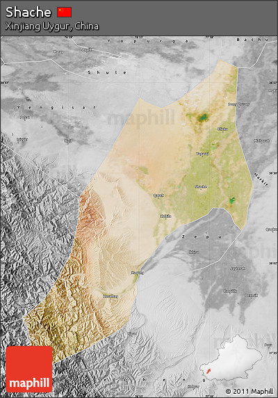 Satellite Map of Shache, desaturated