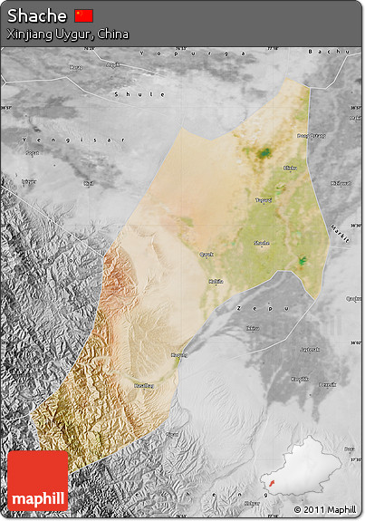 Satellite Map of Shache, desaturated