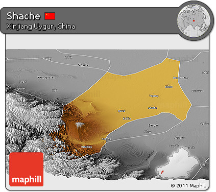 Physical Panoramic Map of Shache, desaturated