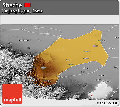 Physical Panoramic Map of Shache, desaturated