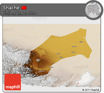 Physical Panoramic Map of Shache, lighten