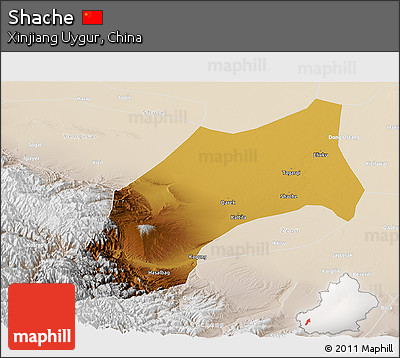Physical Panoramic Map of Shache, lighten