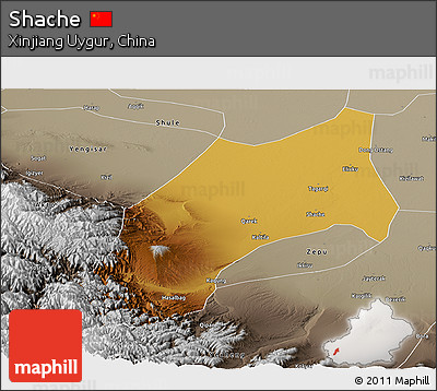 Physical Panoramic Map of Shache, semi-desaturated