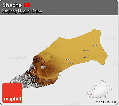 Physical Panoramic Map of Shache, single color outside