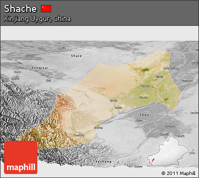 Satellite Panoramic Map of Shache, desaturated