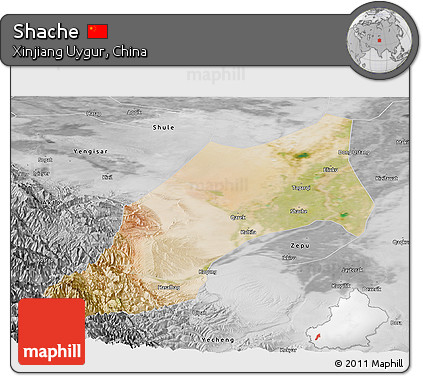Satellite Panoramic Map of Shache, desaturated
