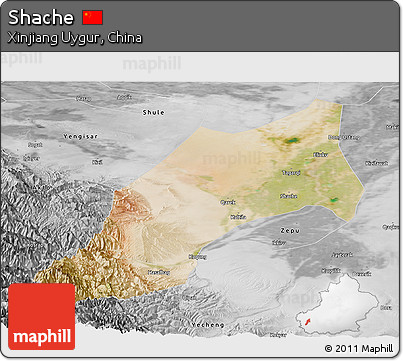 Satellite Panoramic Map of Shache, desaturated