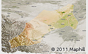 Satellite Panoramic Map of Shache, semi-desaturated