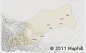 Shaded Relief Panoramic Map of Shache, lighten, semi-desaturated