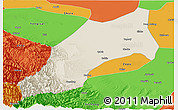 Shaded Relief Panoramic Map of Shache, political outside
