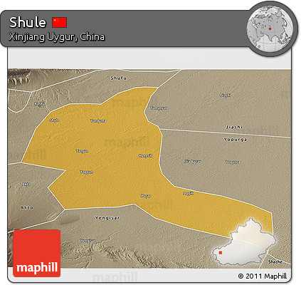 Physical 3D Map of Shule, semi-desaturated