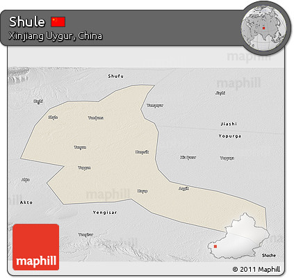Shaded Relief 3D Map of Shule, desaturated