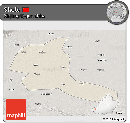 Shaded Relief 3D Map of Shule, semi-desaturated