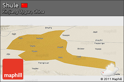 Physical Panoramic Map of Shule, shaded relief outside